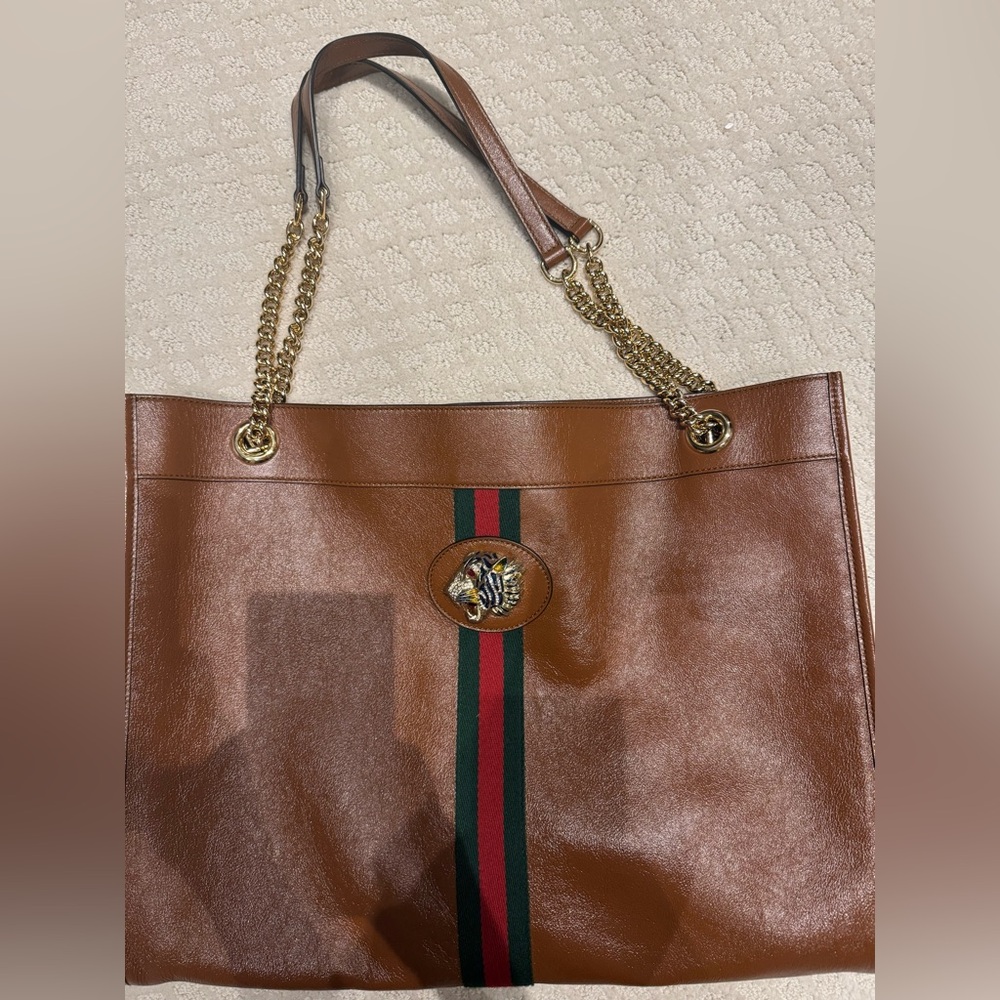 GUCCI Calfskin Large Rajah Chain Tote Cuir